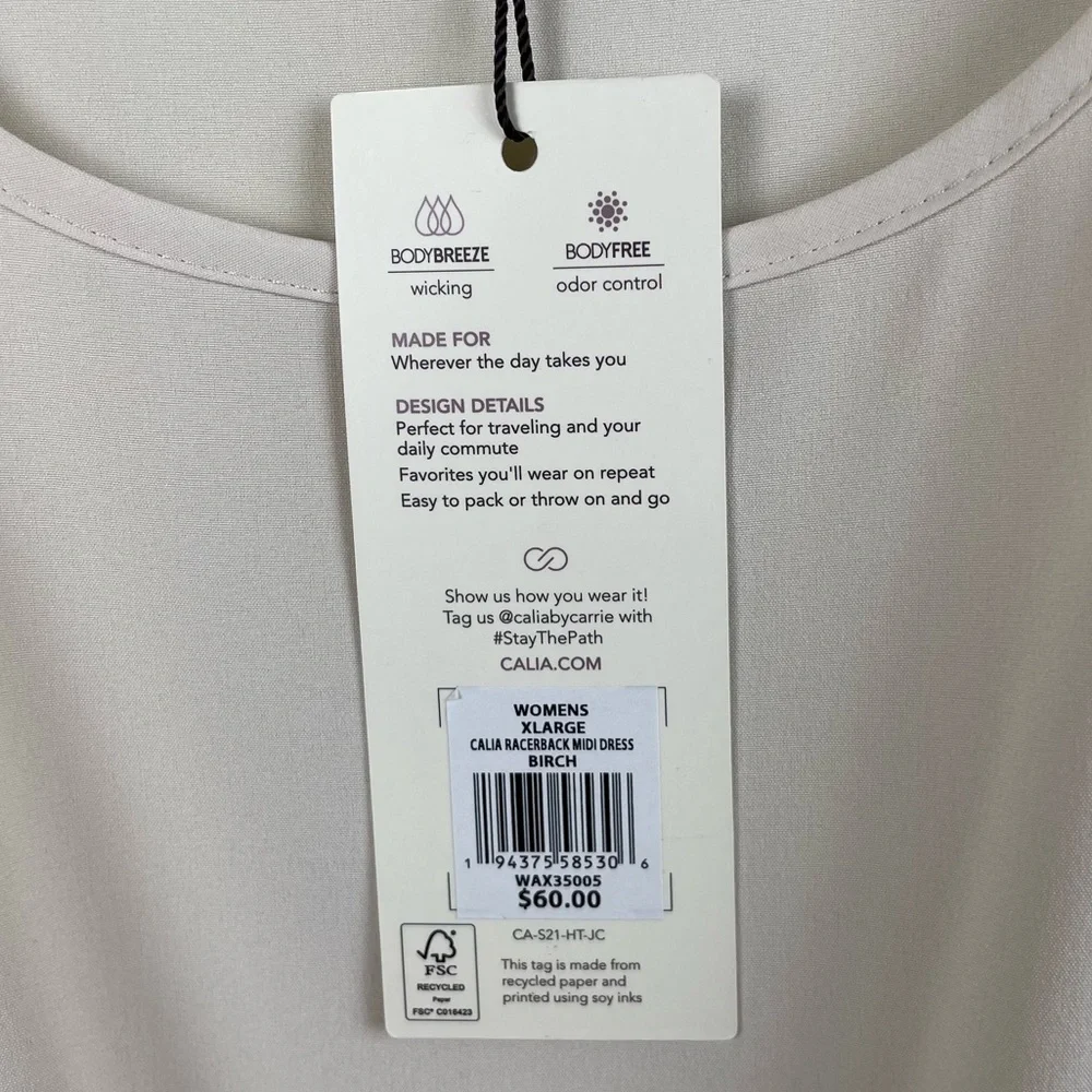 NEW Calia Racerback Midi Dress Birch Women's Size XL Drawstring Waist Athleisure - Picture 6 of 10